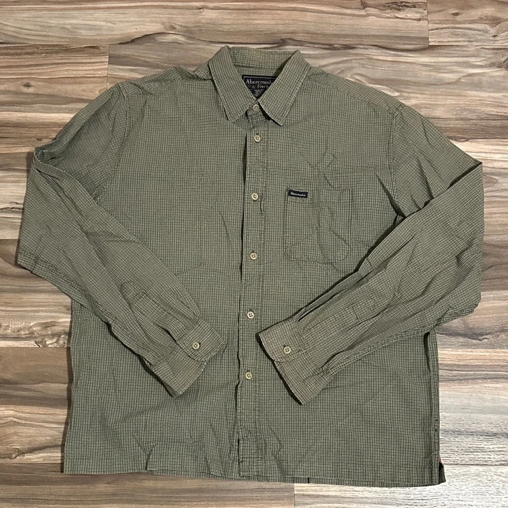 Abercrombie & Fitch Green Plaid Long Sleeve Button-Up Shirt Men's XL Cotton